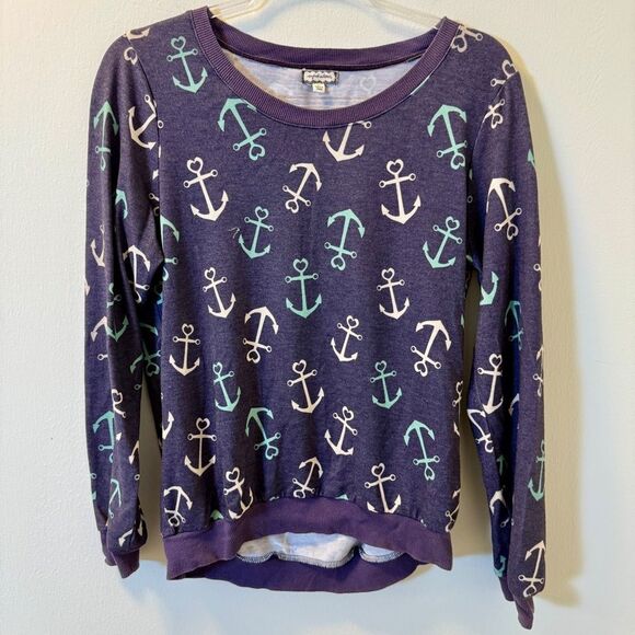 Eyeshadow Navy Anchor Print Pullover Sweatshirt Size L - Picture 1 of 4